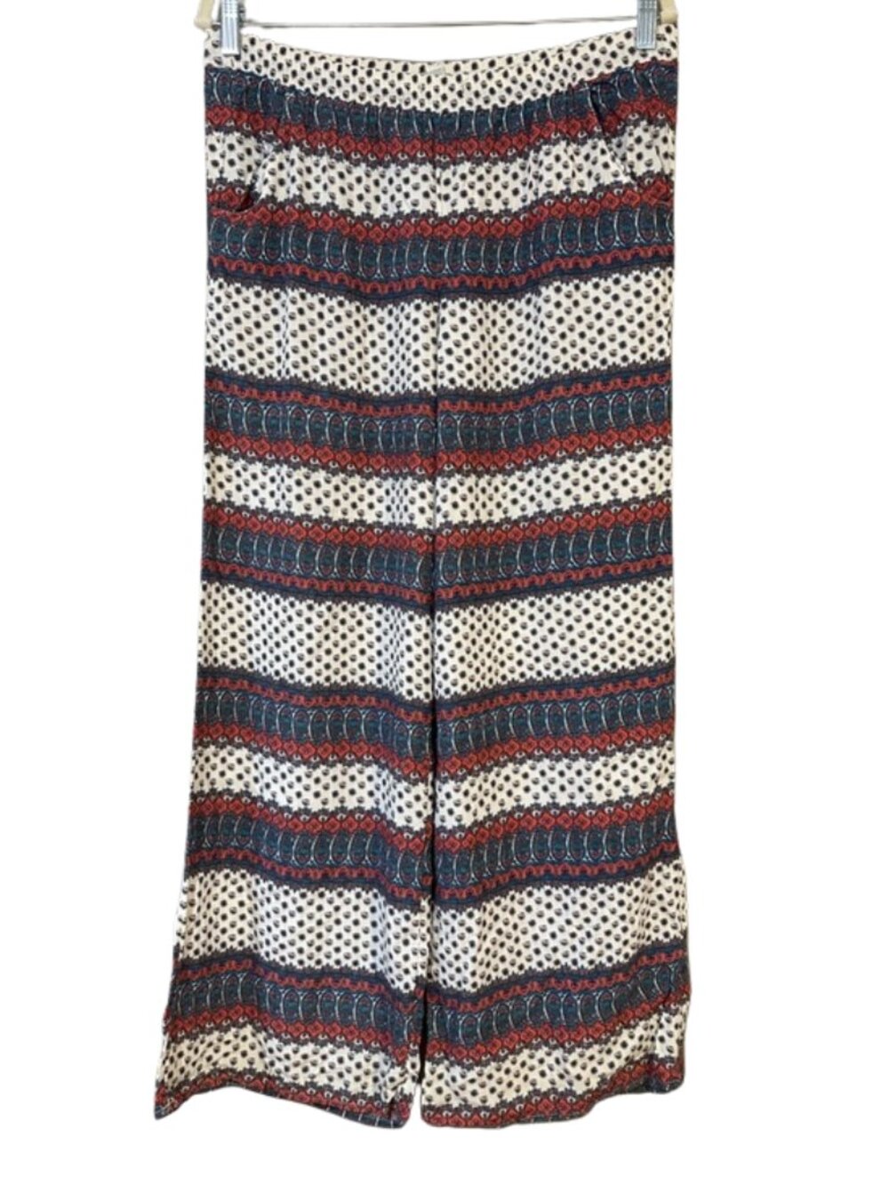 American Eagle Boho Wide Leg Pants M Red Blue White Print Flowy